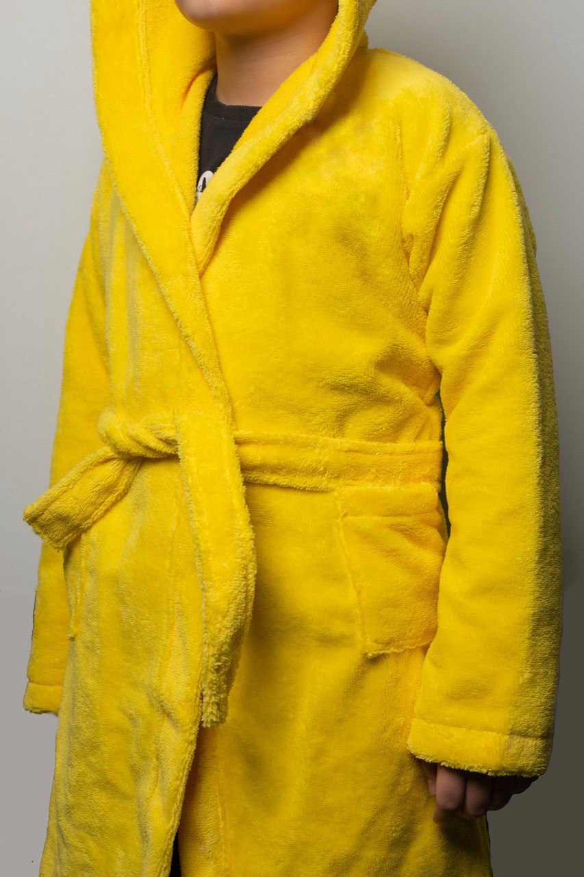 Халат детский желтый с капюшоном махра-велюр, размер 9-12 лет 320+/-5г/м2: 1/20
